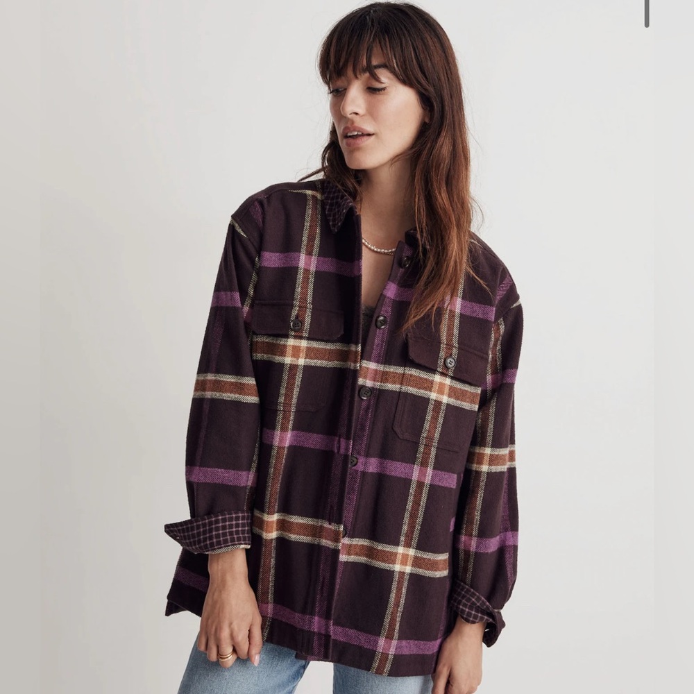 MADEWELL Purple Yellow Plaid Rigby Shirt-Jacket Shacket - Medium